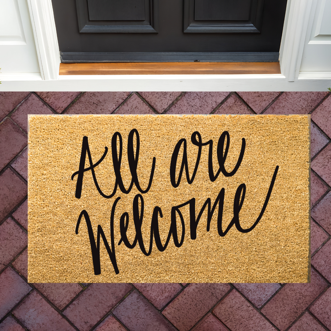 Custom All Are Welcome Indoor Outdoor Mat, Housewarming Gift, Front Door Decor
